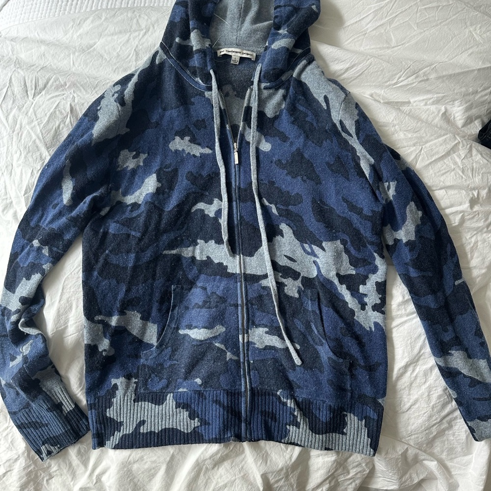 Navy Camo Zip-Up Cashmere Cardigan